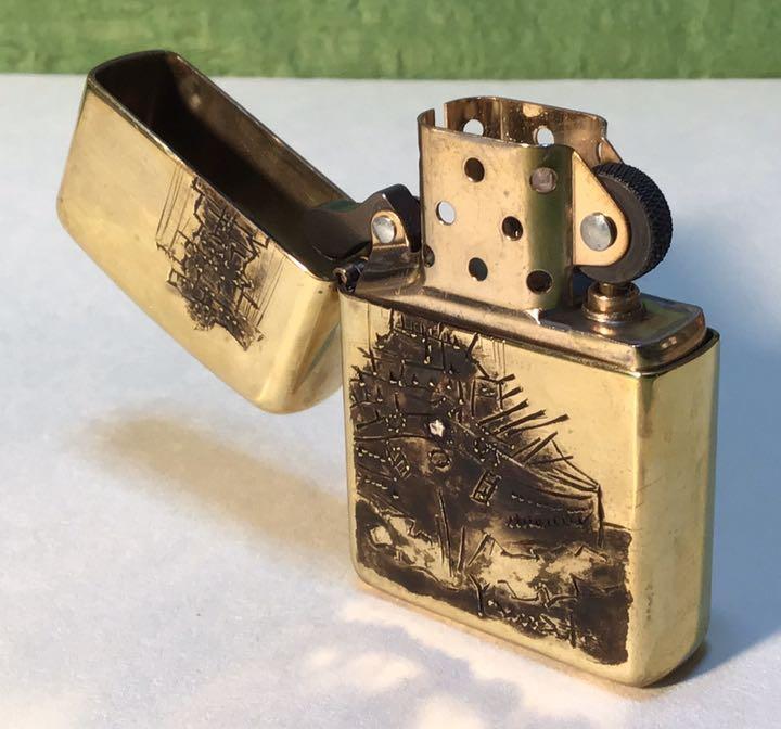As is For Parts Kiami's hand-carved Zippo "Battleship Yamato" brass armor