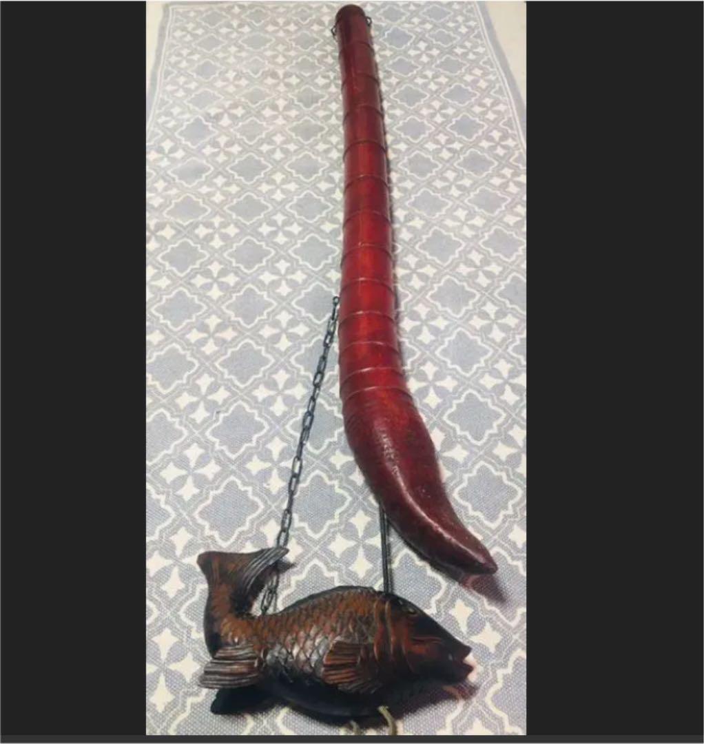 Jizai Kagi bamboo wood carving craft Irori Japanese Antique
