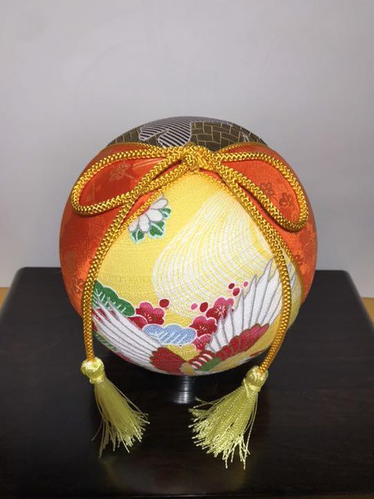 Temari Interior decoration gift Yellow crane x Kotobuki orange plum