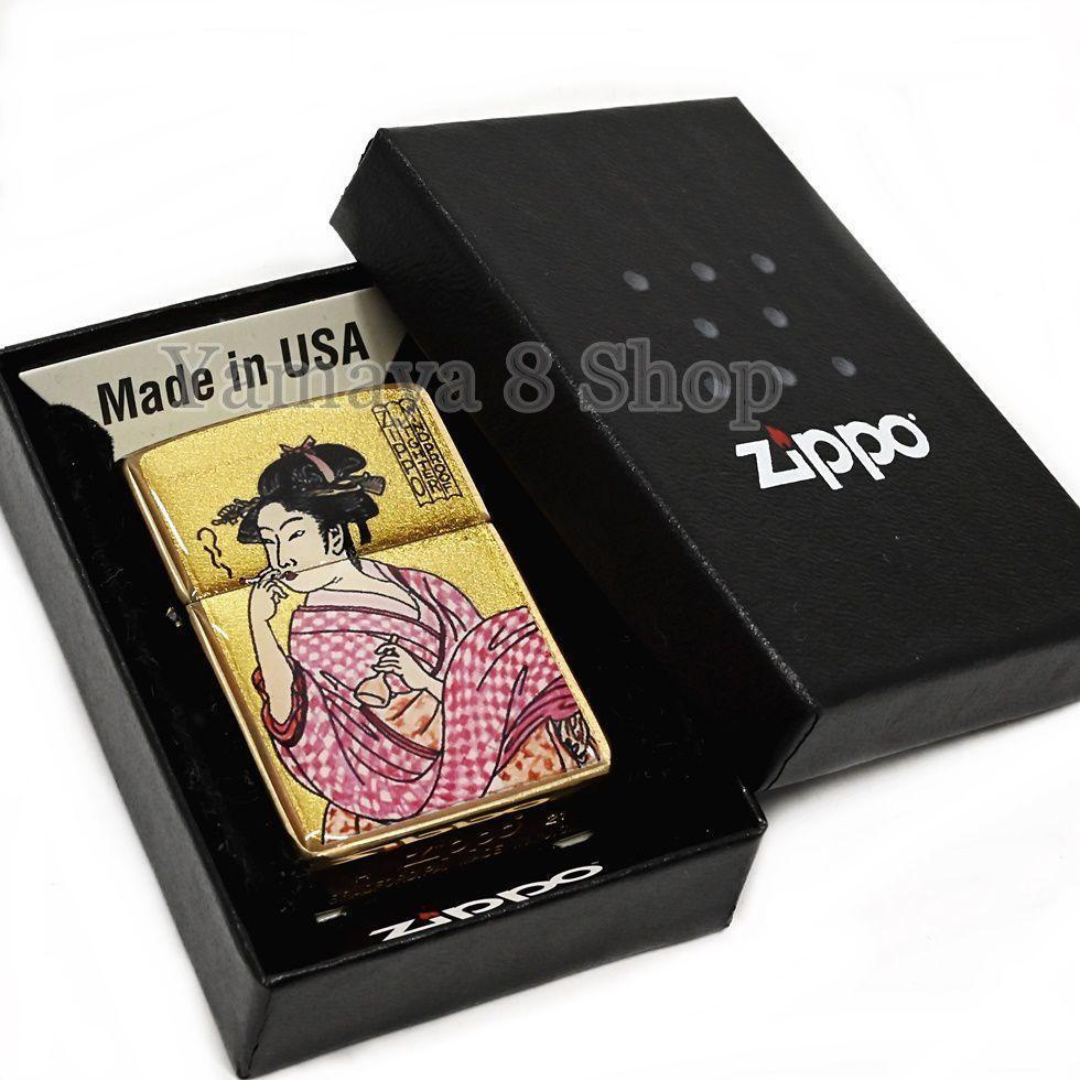 ZIPPO Lighter Genuine gold leaf Ukiyo-e Woman blowing smoke Gold tank