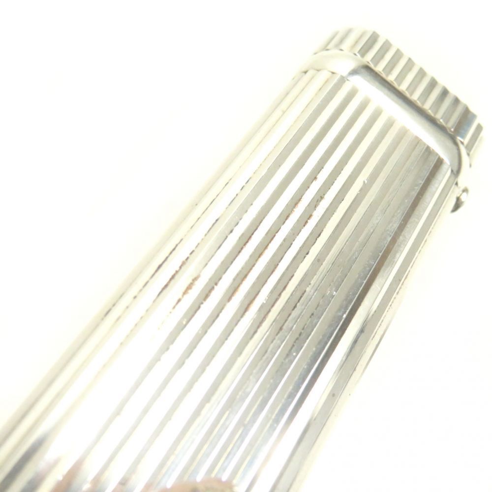 As is For Parts Cartier Stripe 1P Sapphire Oval Roller Type Gas Lighter Silver