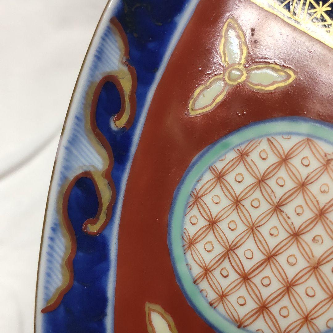Koimari ware round crest plate gold brocade Edo period paulownia box