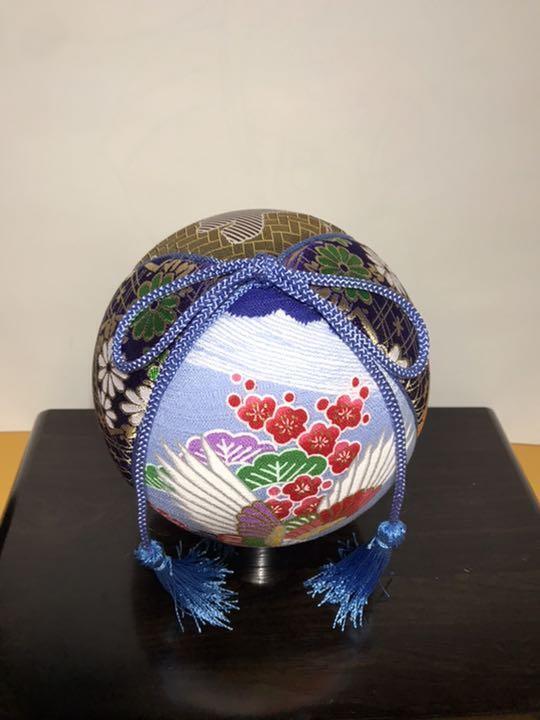 Temari  Interior decoration  gift  Light blue crane x Kotobuki purple navy plum