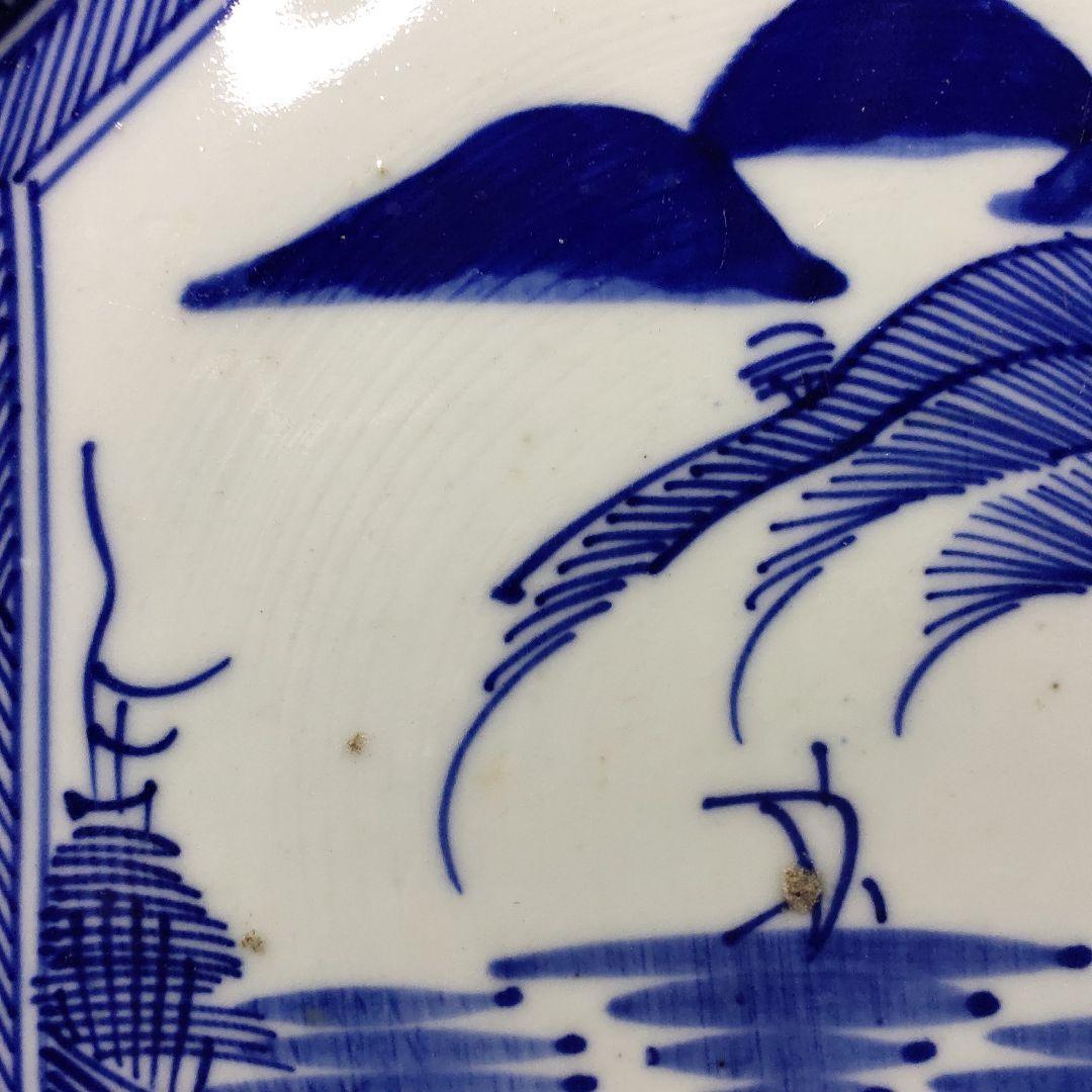 Old Imari ware Dyed square plate Landscape view Handmade Inscribed Figurine