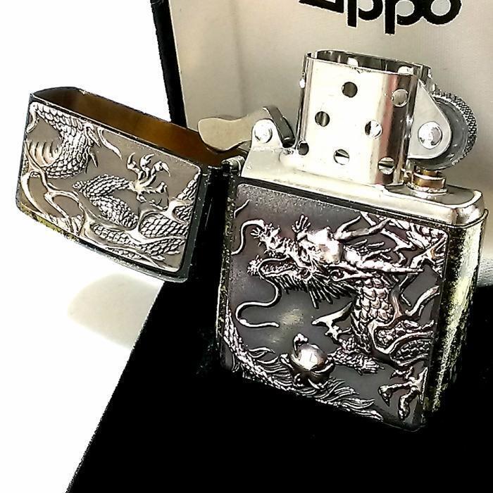 As is for Parts ZIPPO Lighter Japanese Pattern Rise Metal Silver Dragon Tortoise