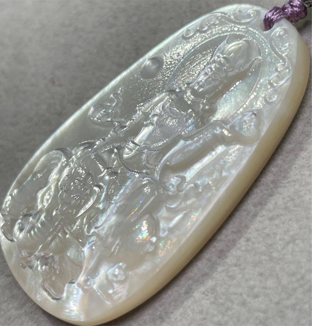 White Pearl Shell Fugen Bosatsu Precise Sculpture Necklace