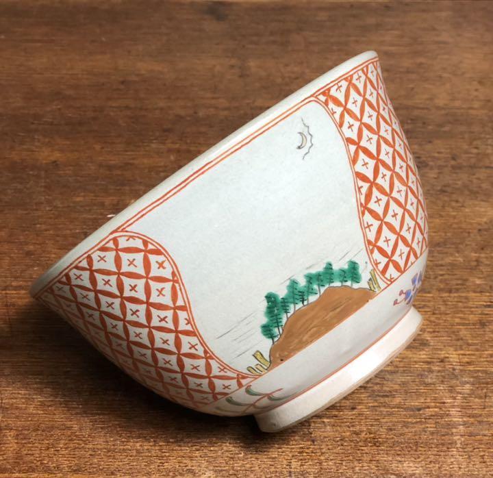 Banko ware, red-painted confectionery, moon and louge, landscape