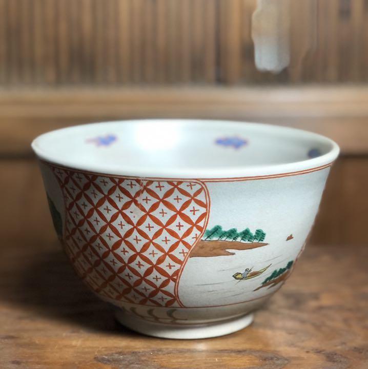 Banko ware, red-painted confectionery, moon and louge, landscape