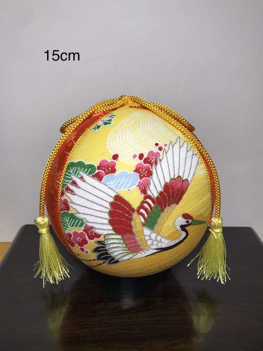 Temari Interior decoration  gift Yellow crane x Kotobuki orange plum