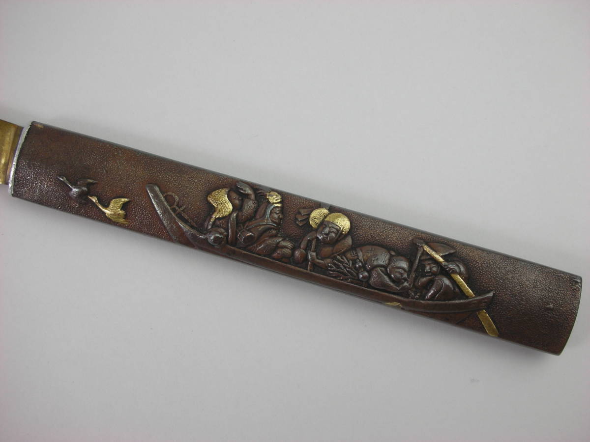 Kozuka Old bird person riding a ship Japanese Antiques