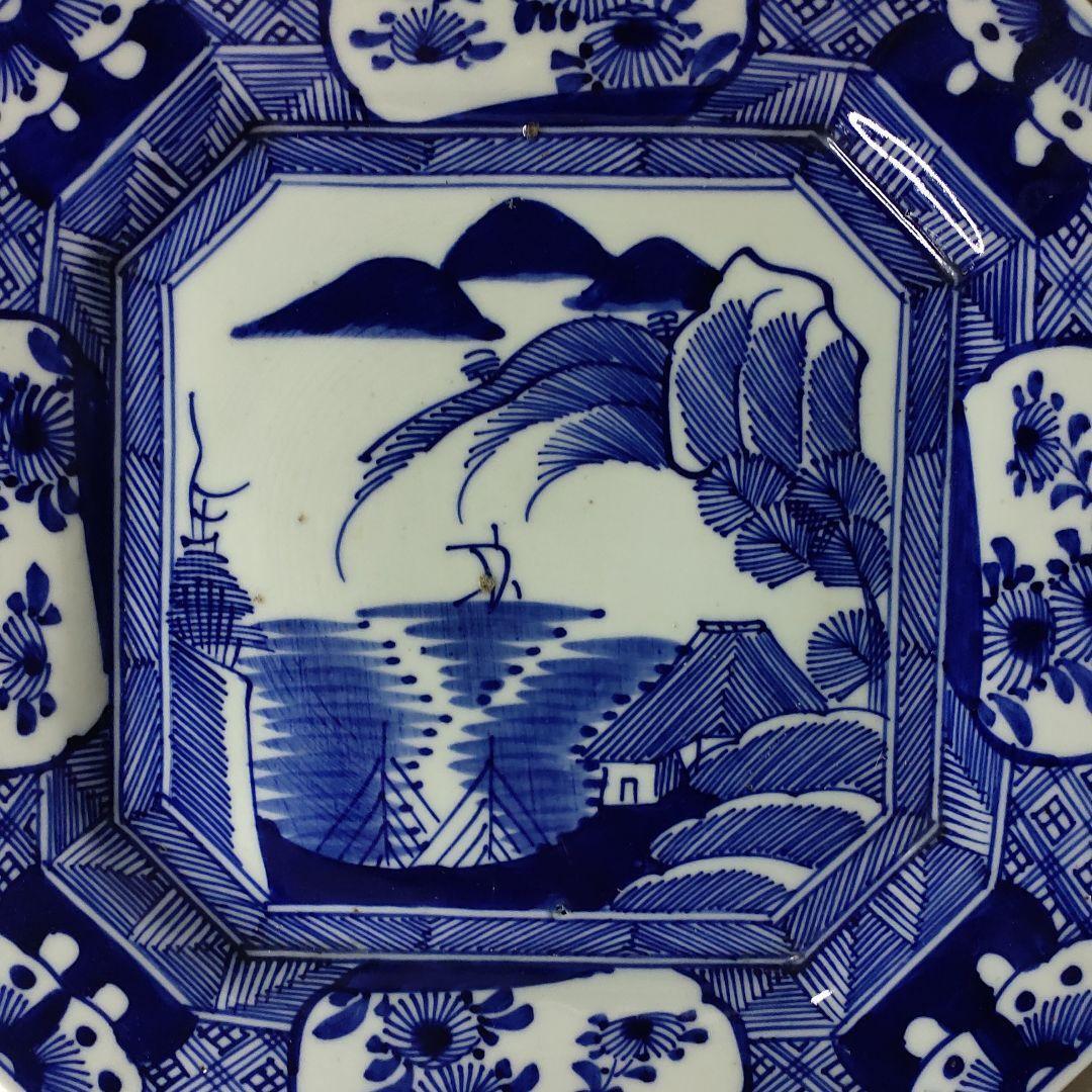 Old Imari ware Dyed square plate Landscape view Handmade Inscribed Figurine