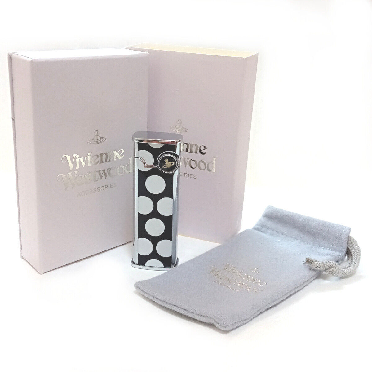 As is For Parts 新品　Vivienne Westwood 　ガスライター　シルバー　ブラック黒白　水玉ドット