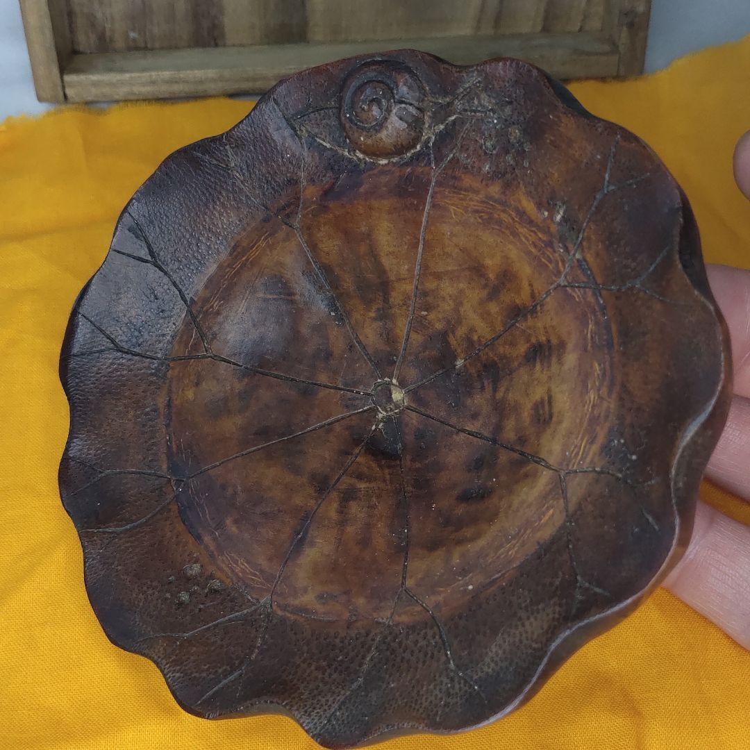 Antique bamboo carving dish cochlea figurine paulownia box
