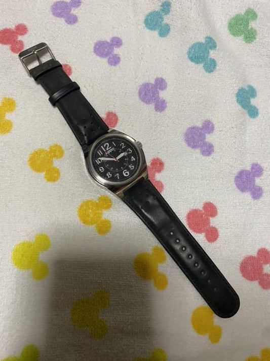As is For Parts analog clock black movement quartz battery leather belt