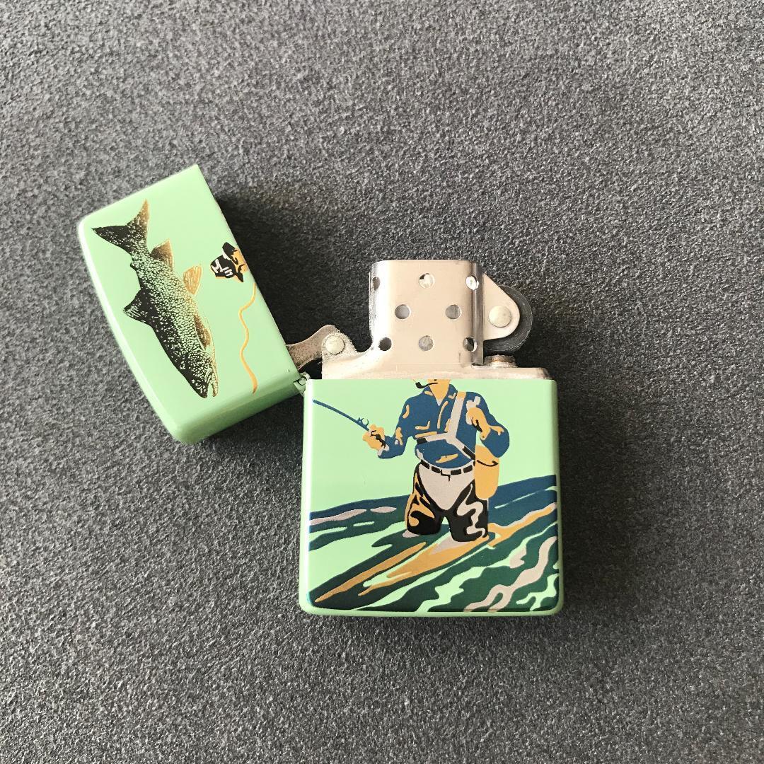 As is for Parts 1992  Zippo Lacquered Fisherman Green Unused　without box