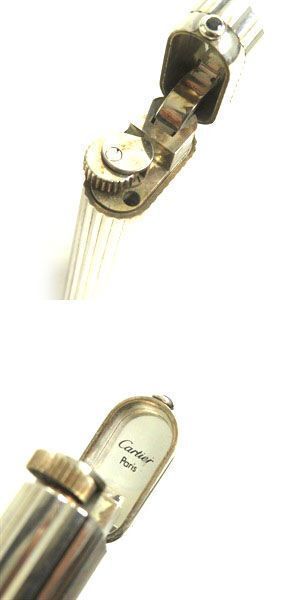 As is For Parts Cartier Stripe 1P Sapphire Oval Roller Type Gas Lighter Silver