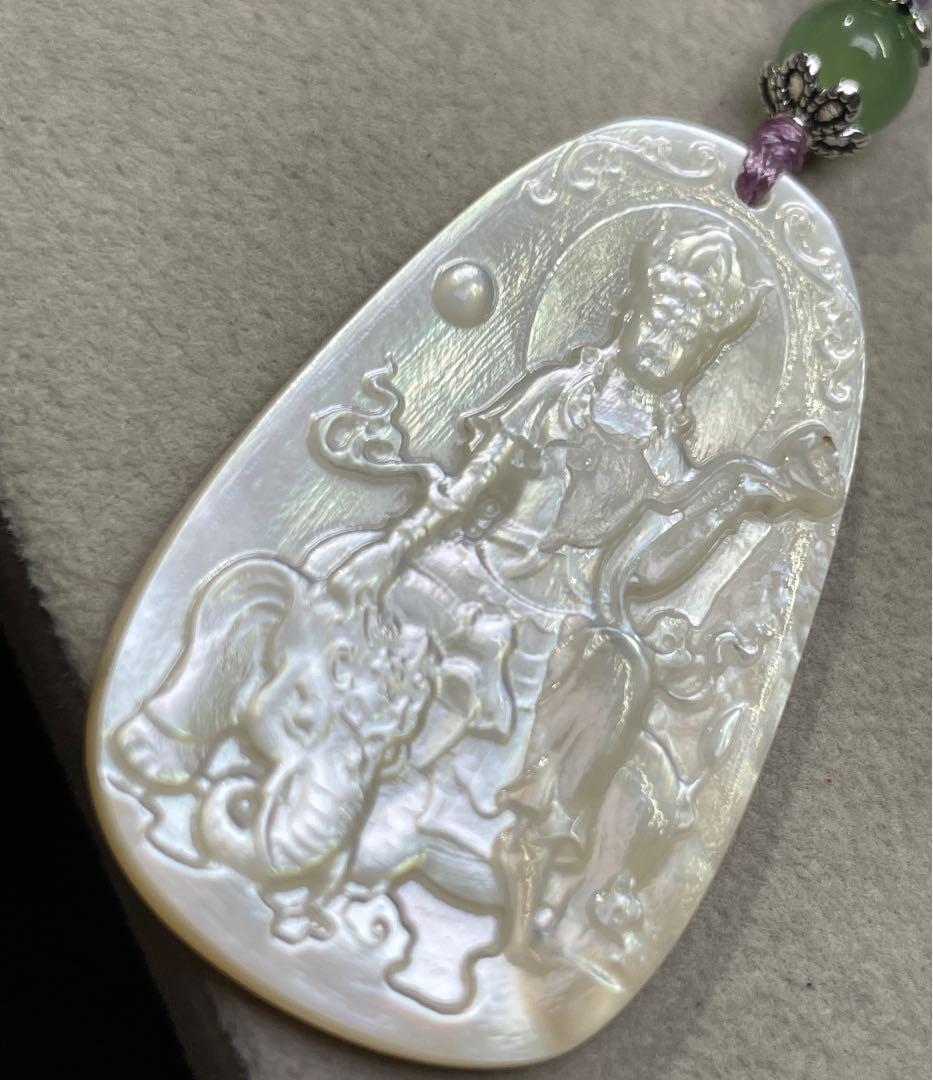 White Pearl Shell Fugen Bosatsu Precise Sculpture Necklace