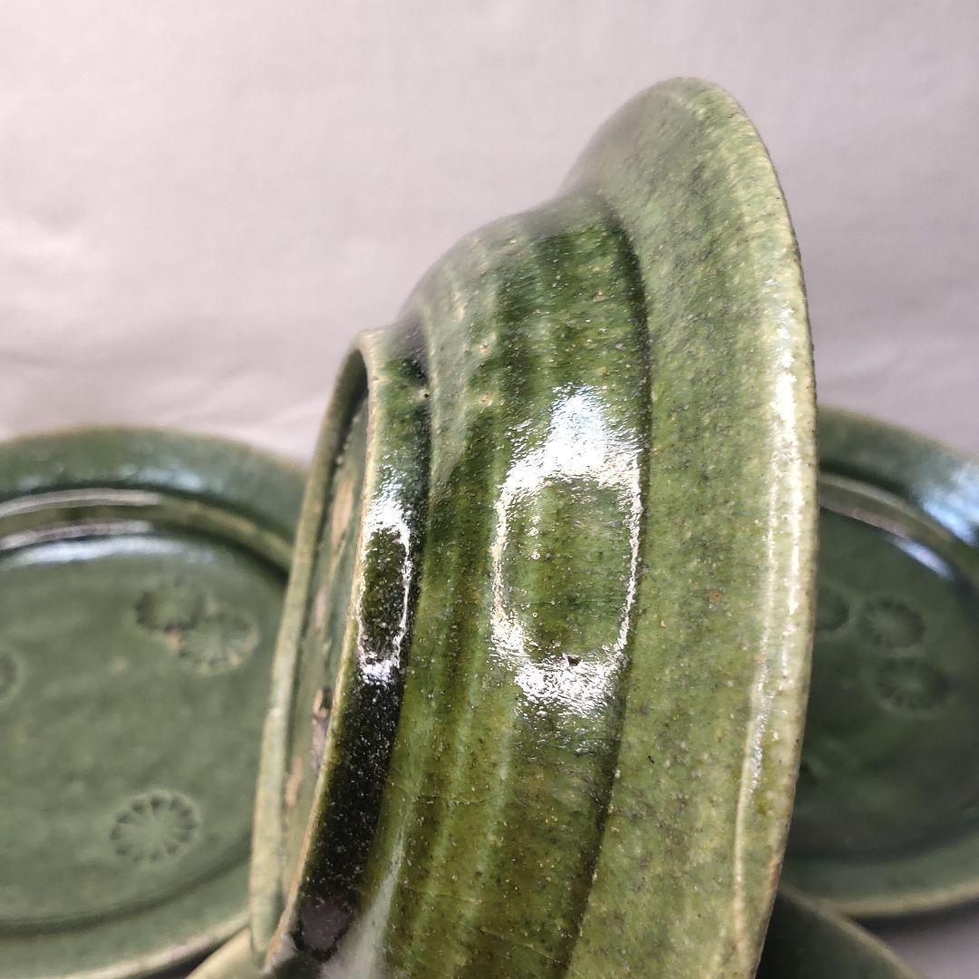 Kosei Oribe ware Kasaharayama kiln Inscription flower plate 4 pieces