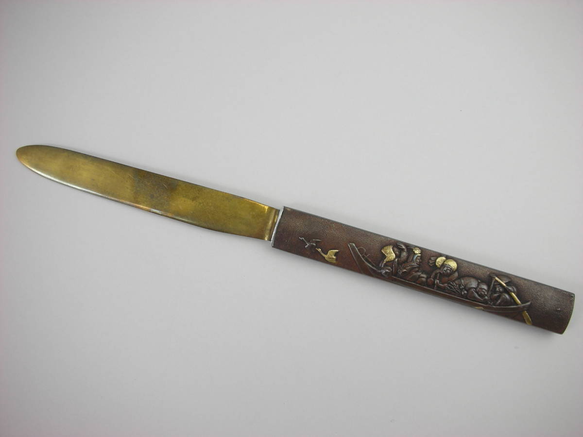 Kozuka Old bird person riding a ship Japanese Antiques