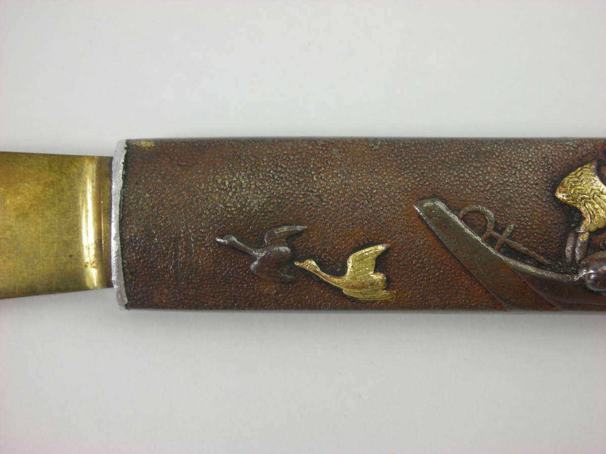 Kozuka Old bird person riding a ship Japanese Antiques
