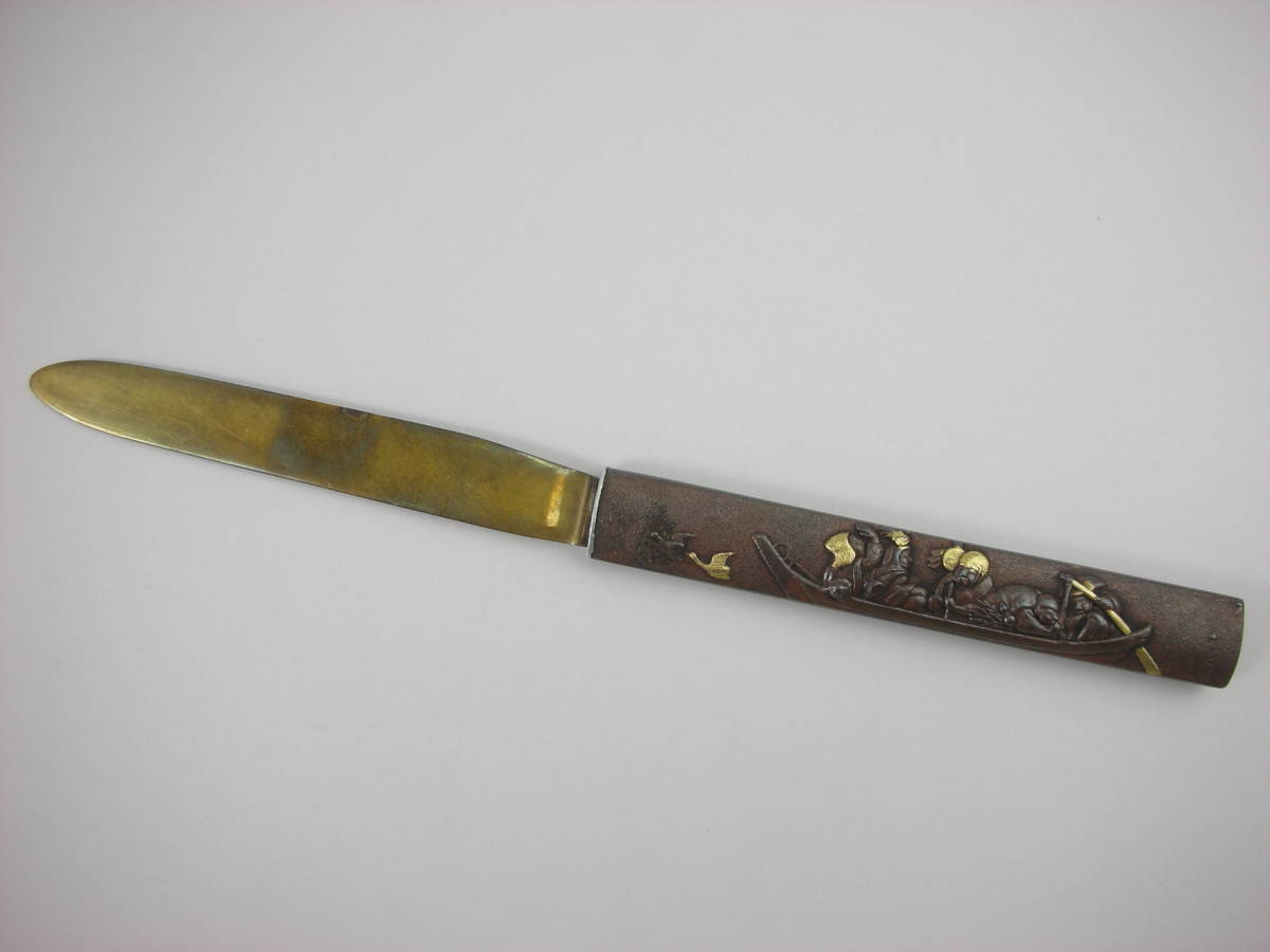 Kozuka Old bird person riding a ship Japanese Antiques