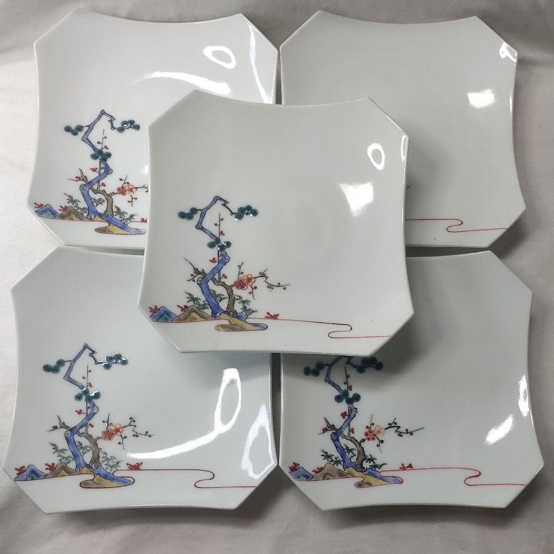 13th generation Kakiemon Kakukiriko four-sided plate Muddy hand
