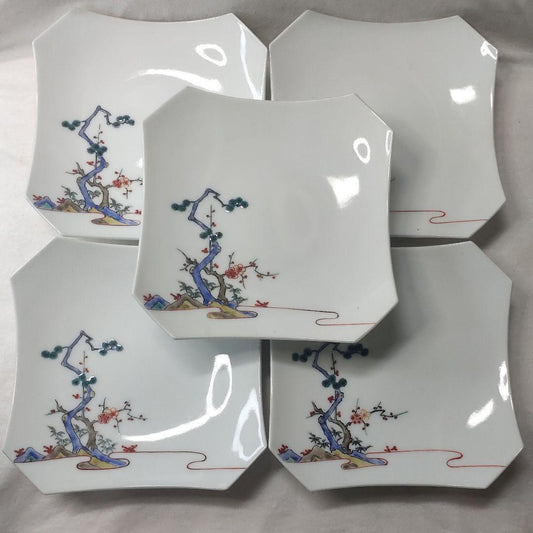 13th generation Kakiemon Kakukiriko four-sided plate Muddy hand