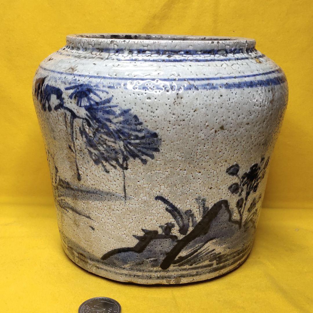 Chinese antique dyed jar Aoba Sansui with paulownia box