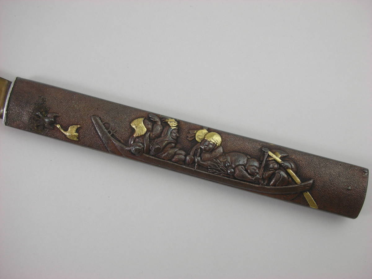 Kozuka Old bird person riding a ship Japanese Antiques