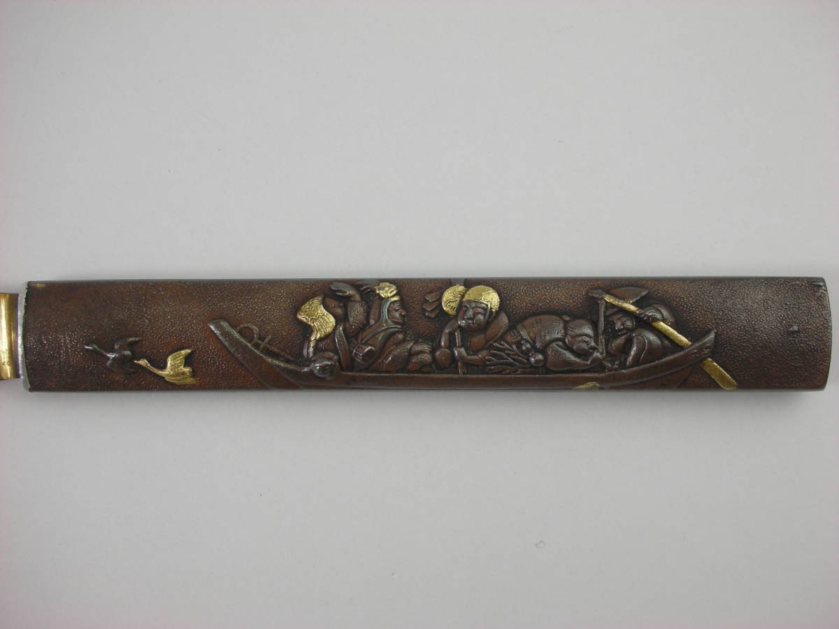Kozuka Old bird person riding a ship Japanese Antiques