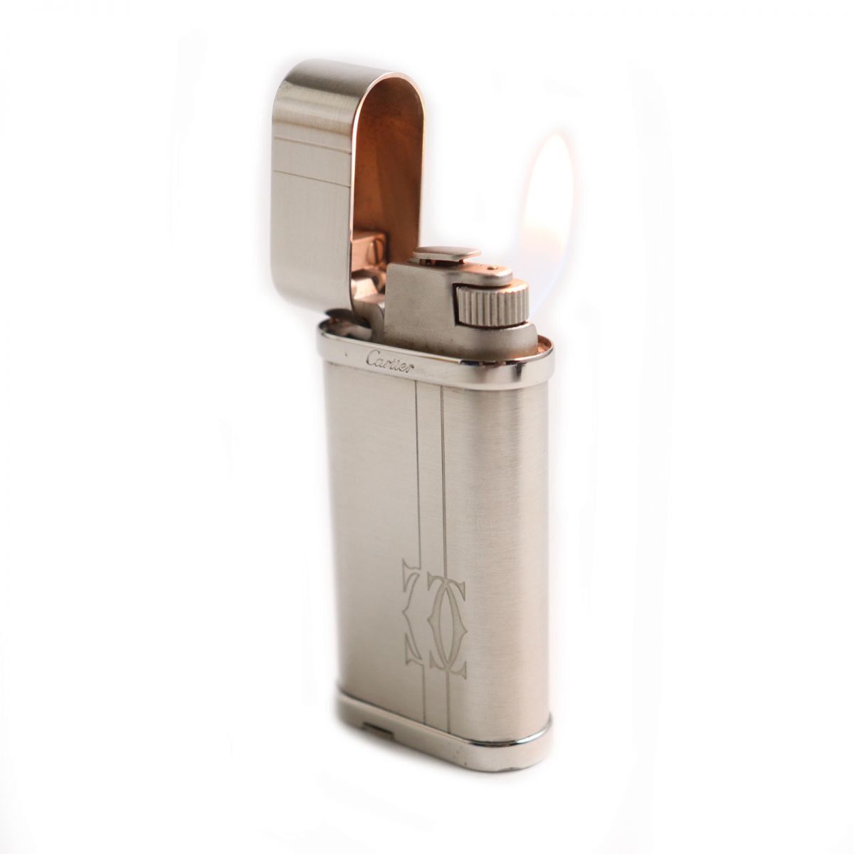 As is For Parts Cartier Godron logodecole logo roller type gas lighter silver
