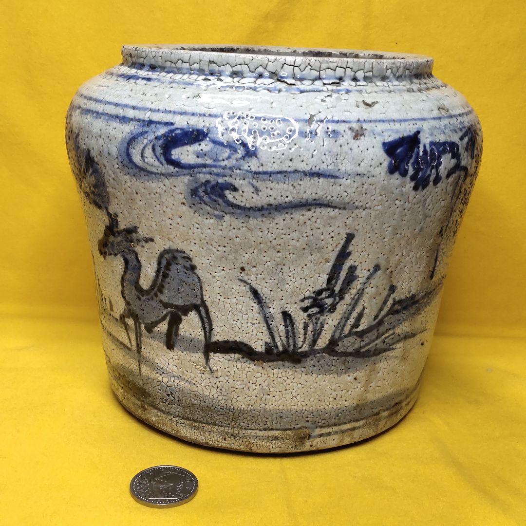 Chinese antique dyed jar Aoba Sansui with paulownia box