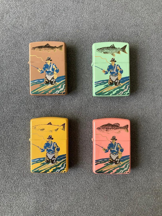 As is for Parts 1992 Zippo lacquered Fisherman 4-piece set unused/without box
