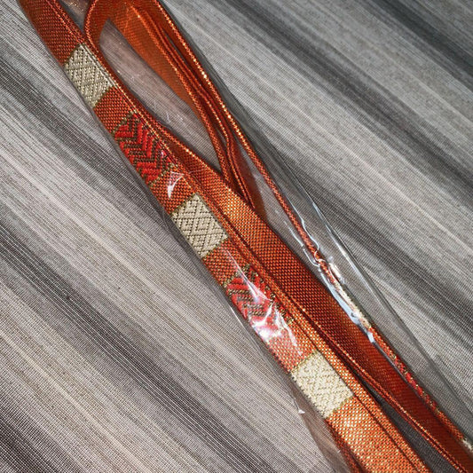 Unused pure silk Saga Nishiki obijime gold orange beige orange