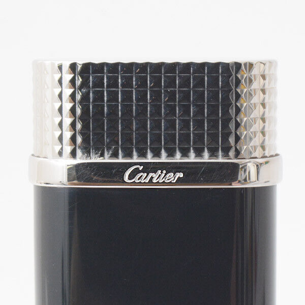 As is For Parts Cartier Godron Gas Lighter Black Lacquer Diamond Head Silver