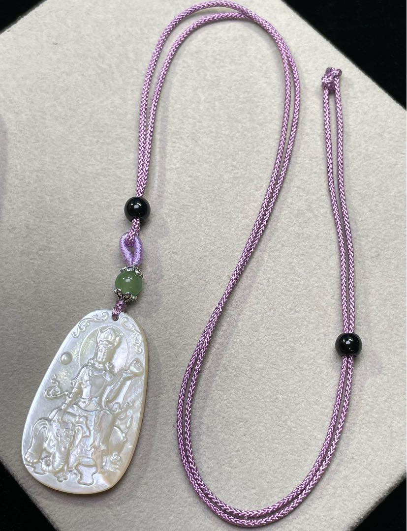 White Pearl Shell Fugen Bosatsu Precise Sculpture Necklace