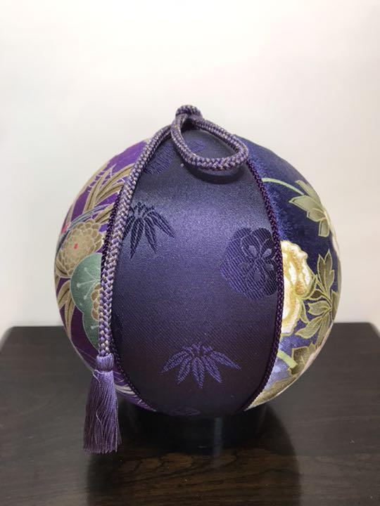 Temari Interior decoration  gift Silver crane x peony on purple background
