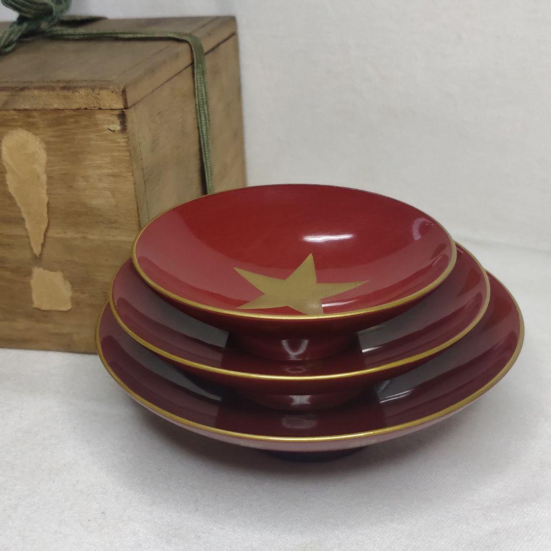 Three Cups Wooden Lacquerware Maki-e Military Item