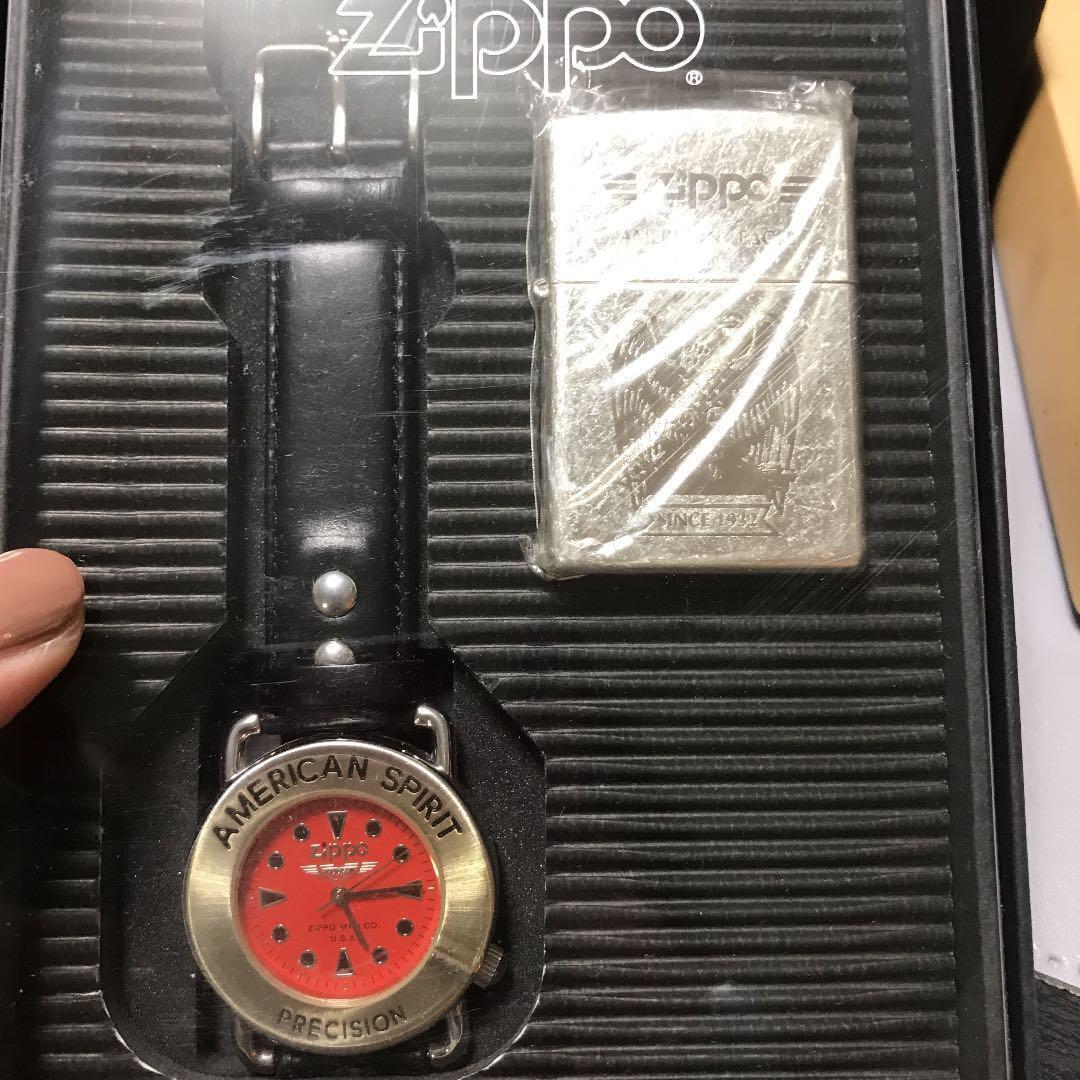 As is For Parts Zippo lighter watch set with case red dial leather