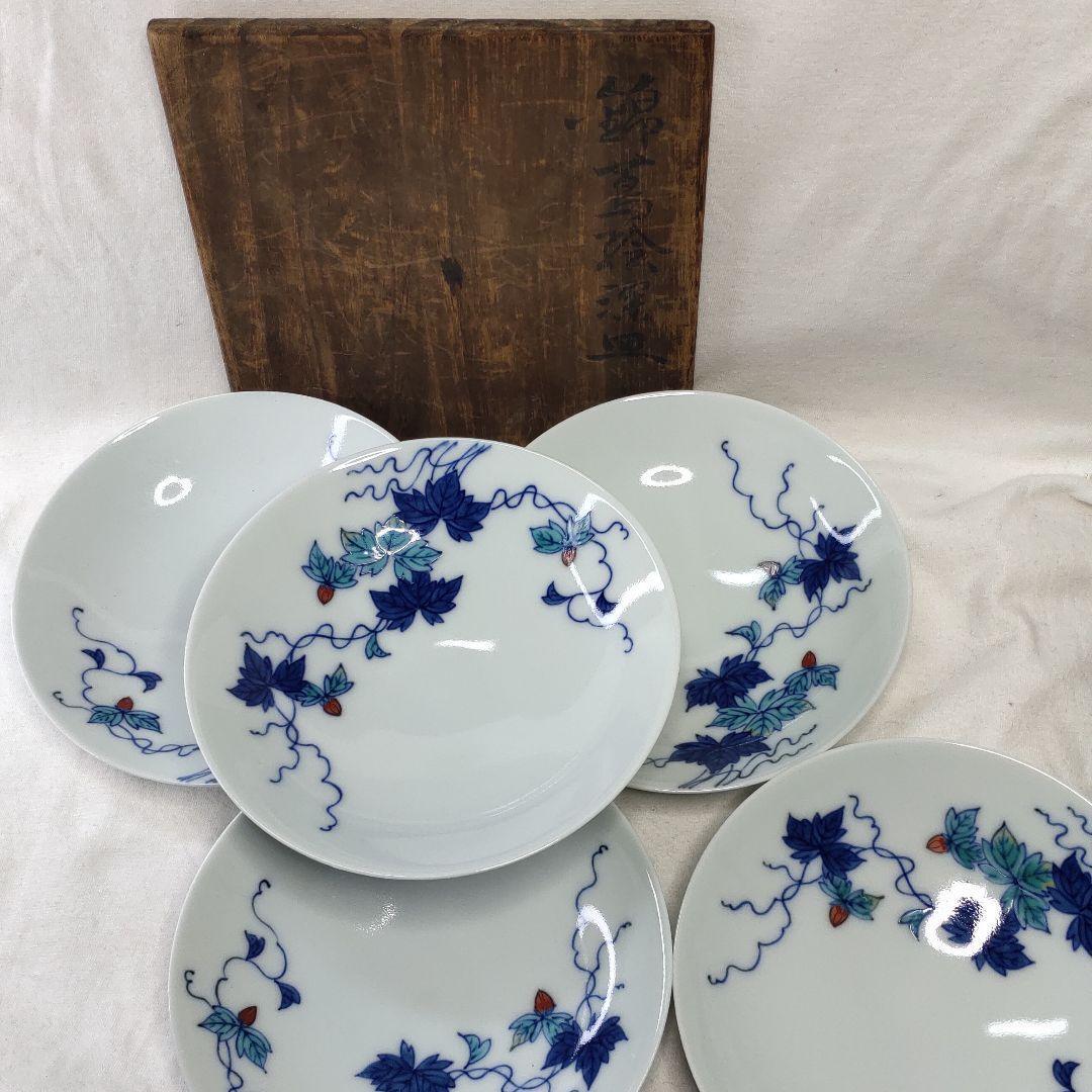 Imaizumi Imaemon 5 deep plates Nishiki Tsutae Co-box Hand-painted
