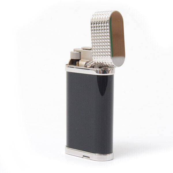 As is For Parts Cartier Godron Gas Lighter Black Lacquer Diamond Head Silver
