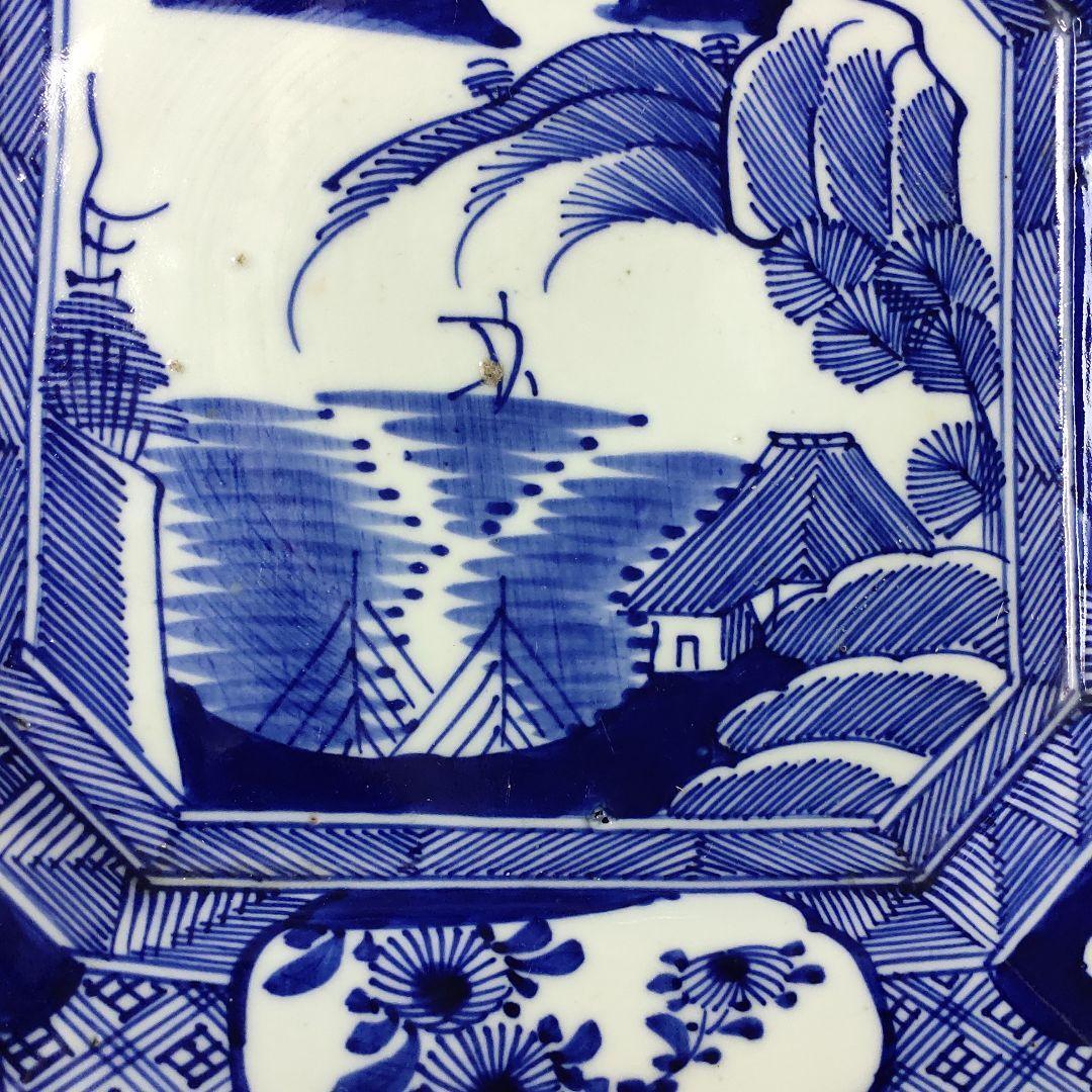 Old Imari ware Dyed square plate Landscape view Handmade Inscribed Figurine