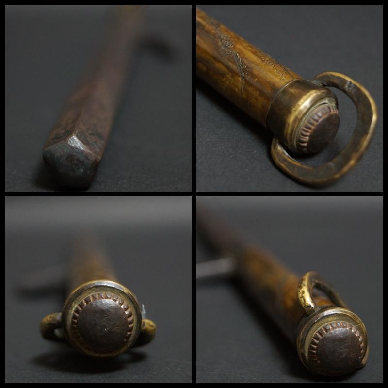 Edo Jitte iron pentagonal bar brass old pine pattern copper Karakusa
