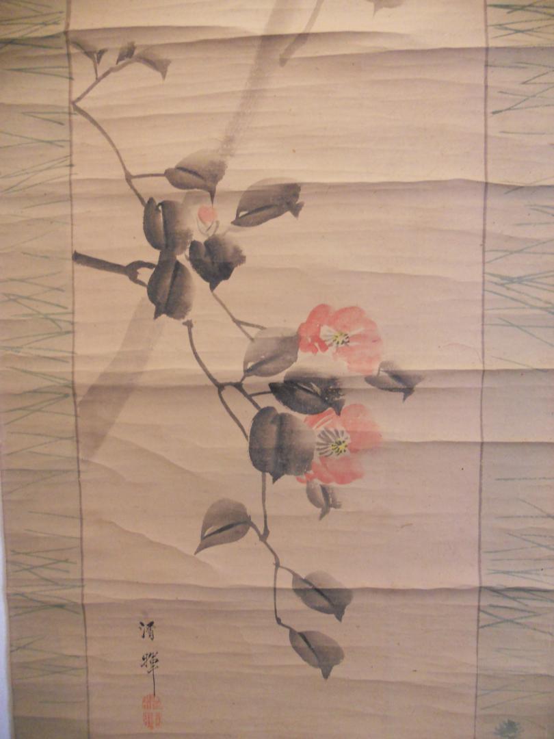 Kakemono Heian four famous family Yokoyama Seiki Tsubaki Kotori no Zu APAN