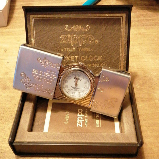As is For Parts ZIPPO analog clock TIMETANK POCKET CLOOK with case
