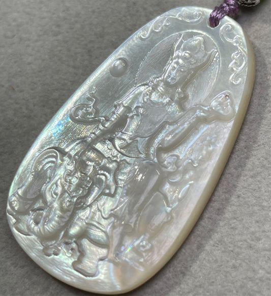 White Pearl Shell Fugen Bosatsu Precise Sculpture Necklace