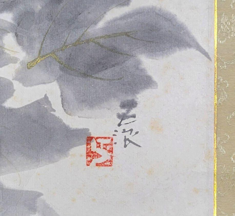 Hanging scroll Kobayashi Gonami Peony drawing Co-seal matching box JAPAN