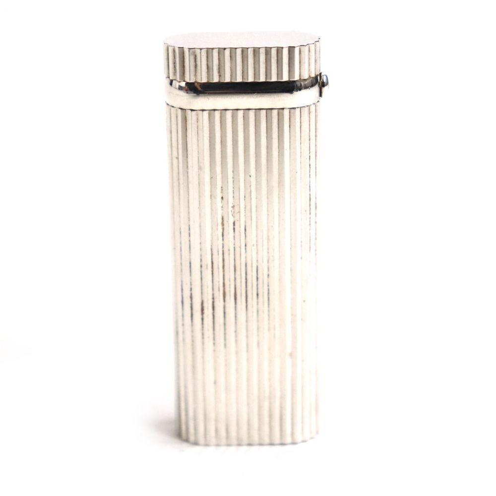 As is For Parts Cartier Stripe 1P Sapphire Oval Roller Type Gas Lighter Silver