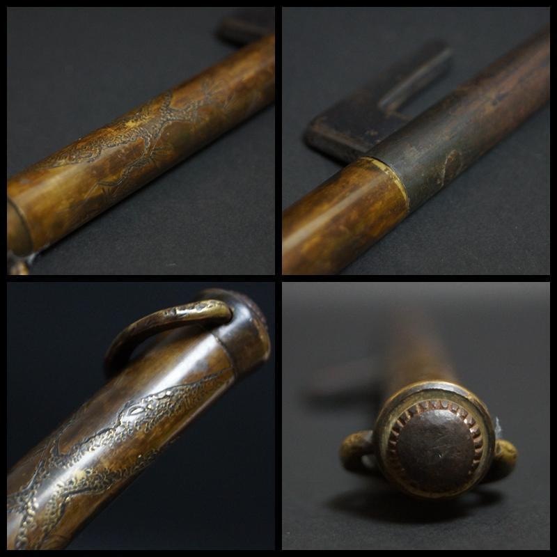 Edo Jitte iron pentagonal bar brass old pine pattern copper Karakusa