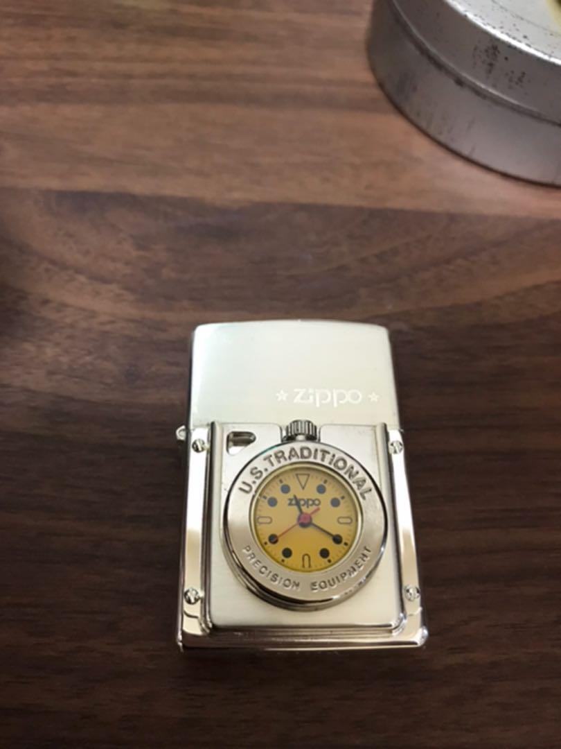 As is For Parts ZIPPO with clock CLASSIC　Time Lite CAN SPIRIT warranty card,